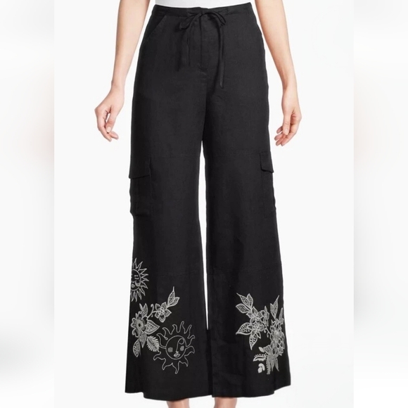 Johnny Was Addison Embroidered Wide-Leg Linen Pants. MSRP $248. Size M - Picture 7 of 12